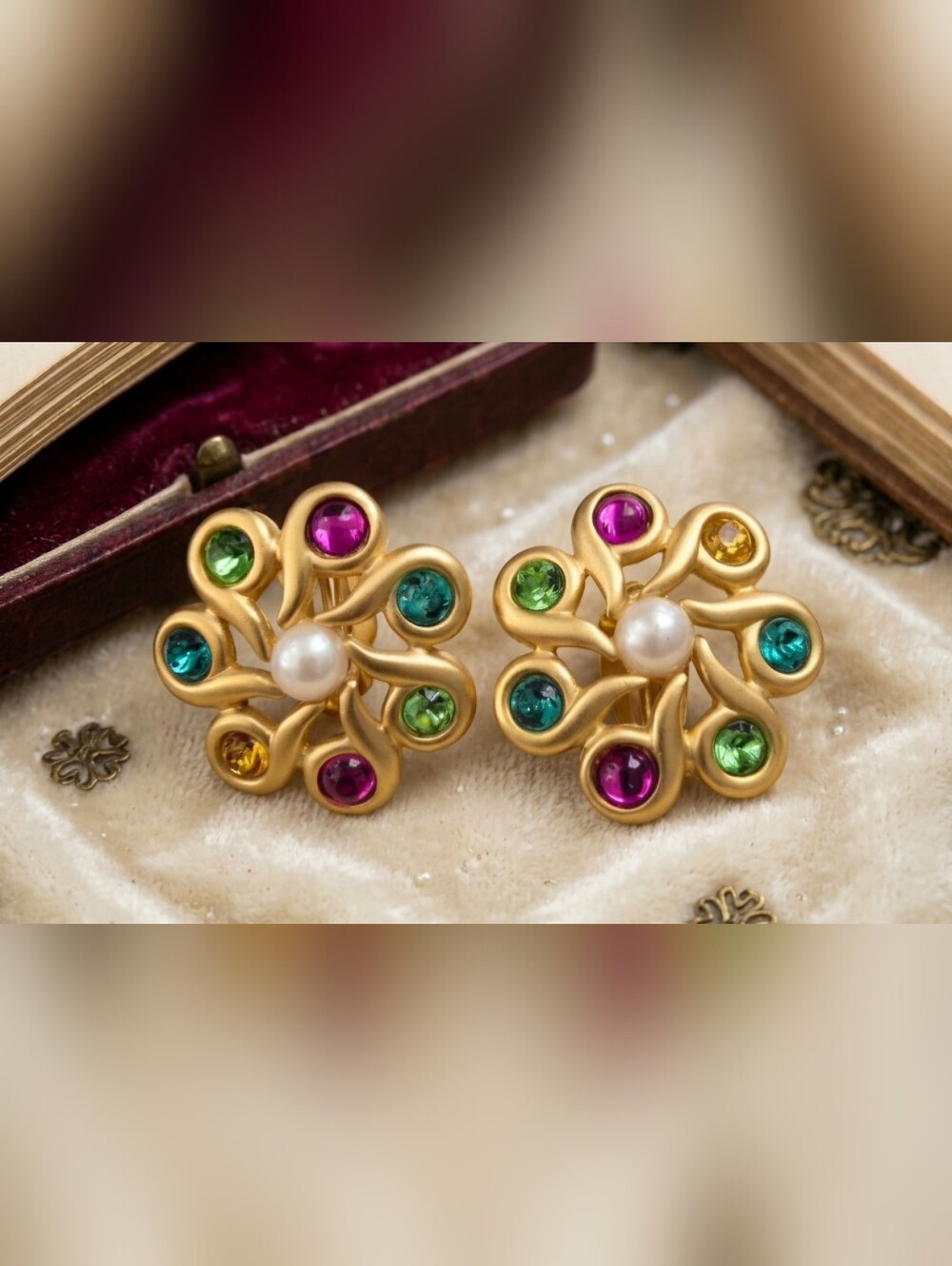 Vintage Givenchy - Flower clip-on earrings W/ brushed gold-tone finish.